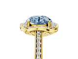 Yellow gold Fancy Blue Round  Halo Round Diamond Pave Band with Four-Prong Setting_44