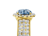 Yellow gold Fancy Blue Round  Halo Round Diamond Pave Band with Prong Setting 1