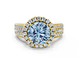 Yellow gold Fancy Blue Round  Halo Round Diamond Pave Band with Prong Setting 2