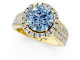 Yellow gold Fancy Blue Round  Halo Round Diamond Pave Band with Prong Setting 3