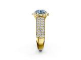 Yellow gold Fancy Blue Round  Halo Round Diamond Pave Band with Prong Setting 4