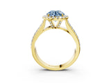 Yellow gold Fancy Blue Round  Halo Round Diamond Pave Band with Prong Setting 5
