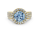 Yellow gold Fancy Blue Round  Halo Round Diamond Pave Band with Prong Setting_12