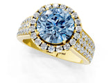 Yellow gold Fancy Blue Round  Halo Round Diamond Pave Band with Prong Setting_13