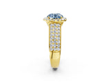 Yellow gold Fancy Blue Round  Halo Round Diamond Pave Band with Prong Setting_14