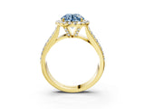 Yellow gold Fancy Blue Round  Halo Round Diamond Pave Band with Prong Setting_15