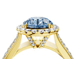 Yellow gold Fancy Blue Round  Halo Round Diamond Pave Band with Prong Setting_16