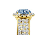 Yellow gold Fancy Blue Round  Halo Round Diamond Pave Band with Prong Setting_17