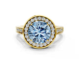 Yellow gold Fancy Blue Round  Halo Solitaire Diamond Ring with Pave Band and Bezel Setting_49