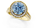Yellow gold Fancy Blue Round  Halo Solitaire Diamond Ring with Pave Band and Bezel Setting_50
