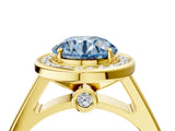 Yellow gold Fancy Blue Round  Halo Solitaire Diamond Ring with Pave Band and Bezel Setting_53