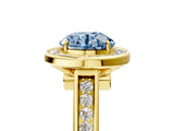 Yellow gold Fancy Blue Round  Halo Solitaire Diamond Ring with Pave Band and Bezel Setting_54