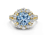 Yellow gold Fancy Blue Round  Halo Split Shank Diamond Engagement Ring with Pave Band and Four-Prong Setting_55