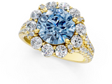 Yellow gold Fancy Blue Round  Halo Split Shank Diamond Engagement Ring with Pave Band and Four-Prong Setting_56