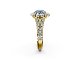 Yellow gold Fancy Blue Round  Halo Split Shank Diamond Engagement Ring with Pave Band and Four-Prong Setting_57