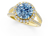 Yellow gold Fancy Blue Round  Halo Split Shank Diamond Ring with Four-Prong Setting_33