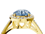 Yellow gold Fancy Blue Round  Halo Split Shank Diamond Ring with Four-Prong Setting_36