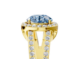 Yellow gold Fancy Blue Round  Halo Split Shank Diamond Ring with Four-Prong Setting_37