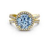 Yellow gold Fancy Blue Round  Halo Split Shank Diamond Ring with Pavé Setting_26