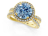 Yellow gold Fancy Blue Round  Halo Split Shank Diamond Ring with Pavé Setting_27