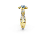 Yellow gold Fancy Blue Round  Halo Split Shank Diamond Ring with Pavé Setting_28