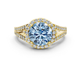 Yellow gold Fancy Blue Round  Halo Split Shank Diamond Ring with Prong Setting_20