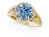 Yellow gold Fancy Blue Round  Halo Split Shank Diamond Ring with Prong Setting_21