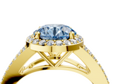 Yellow gold Fancy Blue Round  Halo Split Shank Diamond Ring with Prong Setting_24