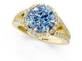 Yellow gold Fancy Blue Round  Halo Split Shank Pave Diamond Ring with Four-Prong Setting_38