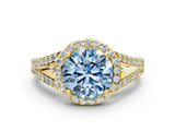 Yellow gold Fancy Blue Round  Halo Split Shank Pave Diamond Ring with Four-Prong Setting_49
