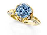 Yellow gold Fancy Blue Round  Halo Split Shank Pave Diamond Ring with Petal Prong Setting_22