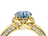 Yellow gold Fancy Blue Round  Halo Split Shank Pave Diamond Ring with Petal Prong Setting_25