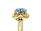 Yellow gold Fancy Blue Round  Halo Split Shank Pave Diamond Ring with Petal Prong Setting_26
