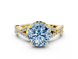 Yellow gold Fancy Blue Round  Halo Twist Band Solitaire Prong Setting Ring_76