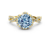 Yellow gold Fancy Blue Round  Halo Twist Band Solitaire Ring with Six-Prong Setting_3