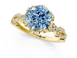 Yellow gold Fancy Blue Round  Halo Twist Band Solitaire Ring with Six-Prong Setting_4