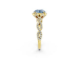 Yellow gold Fancy Blue Round  Halo Twist Band Solitaire Ring with Six-Prong Setting_5