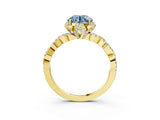 Yellow gold Fancy Blue Round  Halo Twist Band Solitaire Ring with Six-Prong Setting_6