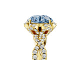 Yellow gold Fancy Blue Round  Halo Twist Band Solitaire Ring with Six-Prong Setting_8