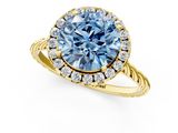 Yellow gold Fancy Blue Round  Halo Twisted Band Four-Prong Diamond Ring_21