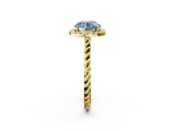 Yellow gold Fancy Blue Round  Halo Twisted Band Four-Prong Diamond Ring_22