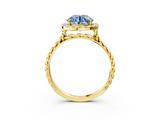 Yellow gold Fancy Blue Round  Halo Twisted Band Four-Prong Diamond Ring_23