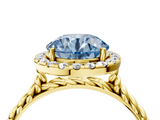 Yellow gold Fancy Blue Round  Halo Twisted Band Four-Prong Diamond Ring_24