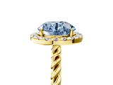 Yellow gold Fancy Blue Round  Halo Twisted Band Four-Prong Diamond Ring_25