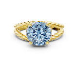 Yellow gold Fancy Blue Round  Halo Twisted Band Four-Prong Ring_33