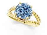Yellow gold Fancy Blue Round  Halo Twisted Band Four-Prong Ring_34