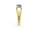 Yellow gold Fancy Blue Round  Halo Twisted Band Four-Prong Ring_35