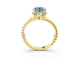 Yellow gold Fancy Blue Round  Halo Twisted Band Four-Prong Ring_36
