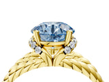 Yellow gold Fancy Blue Round  Halo Twisted Band Four-Prong Ring_37