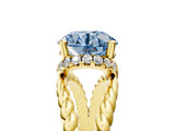 Yellow gold Fancy Blue Round  Halo Twisted Band Four-Prong Ring_38
